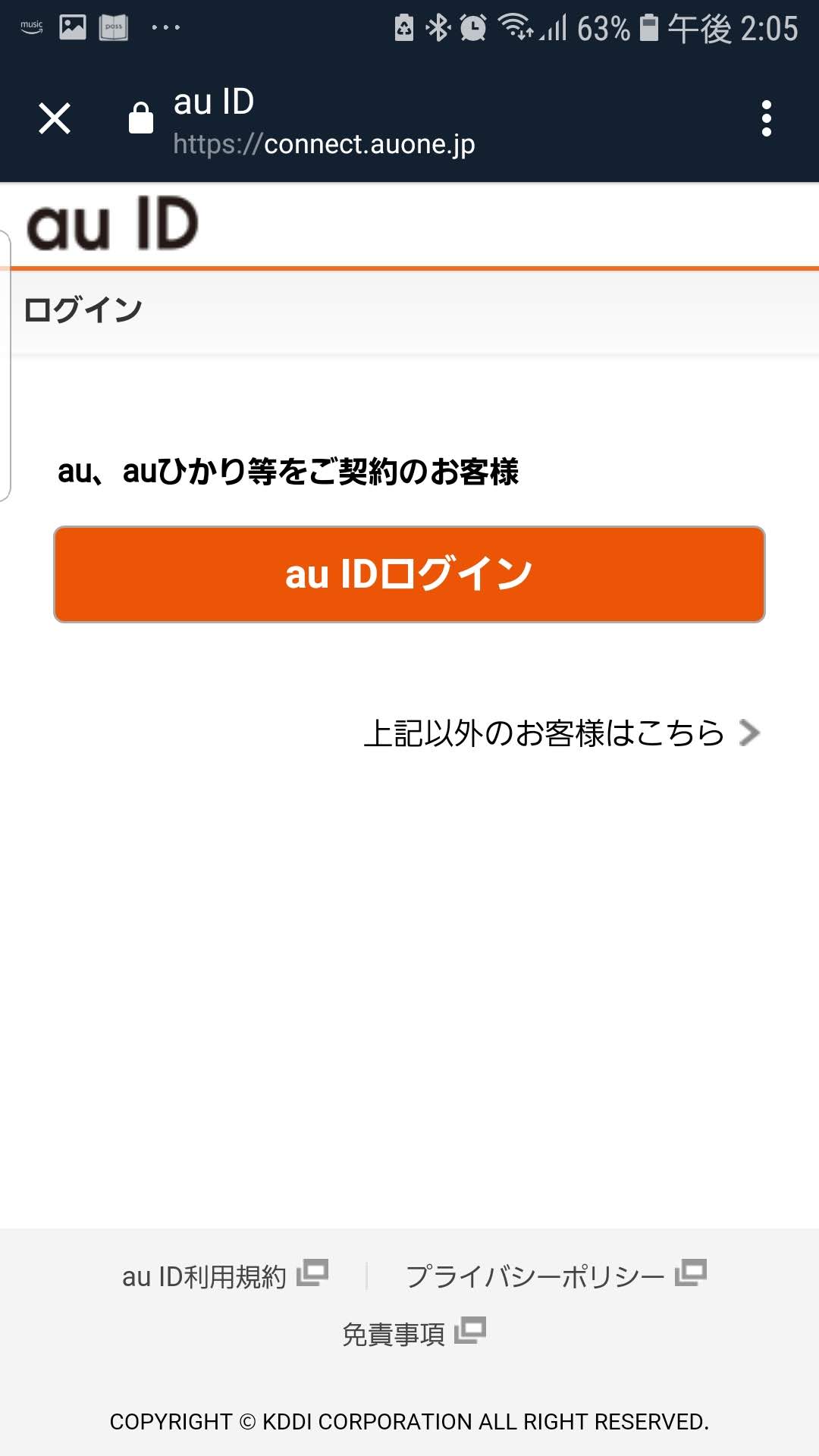 auでの決済設定画面